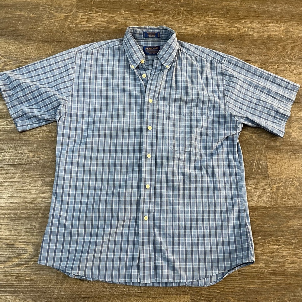 Pendleton Blue and Gray Plaid Button Down Shirt